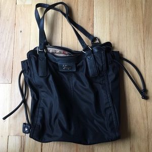 Burberry Black collapsible mini tote nylon leather